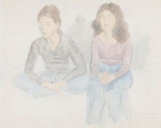 Raphael Soyer - A nude woman leaning over the sink; Two seated women (two works)