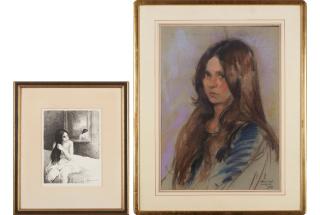 Raphael Soyer - Two Framed Works Of Women: Portrait Of A Woman And Woman Fixing Her Hair