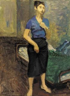 Raphael Soyer - Young Woman Standing By A Cot