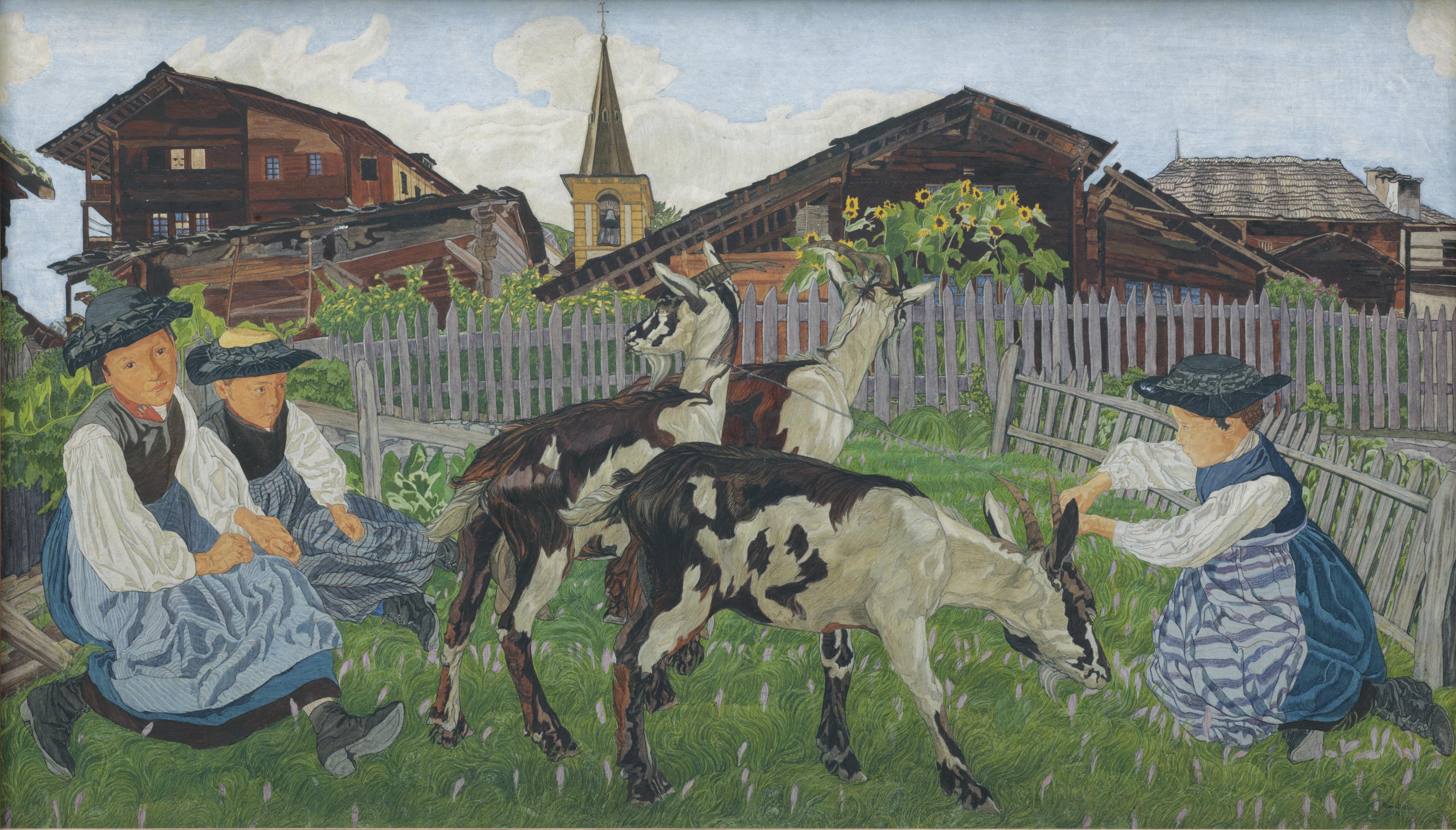 Raphy Dallèves - Jeunes Valaisannes Au Parc Aux Chèvres, 1911 Girls From The Valais At The Goat Park, 1911