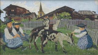 Raphy Dallèves - Jeunes Valaisannes Au Parc Aux Chèvres, 1911 Girls From The Valais At The Goat Park, 1911