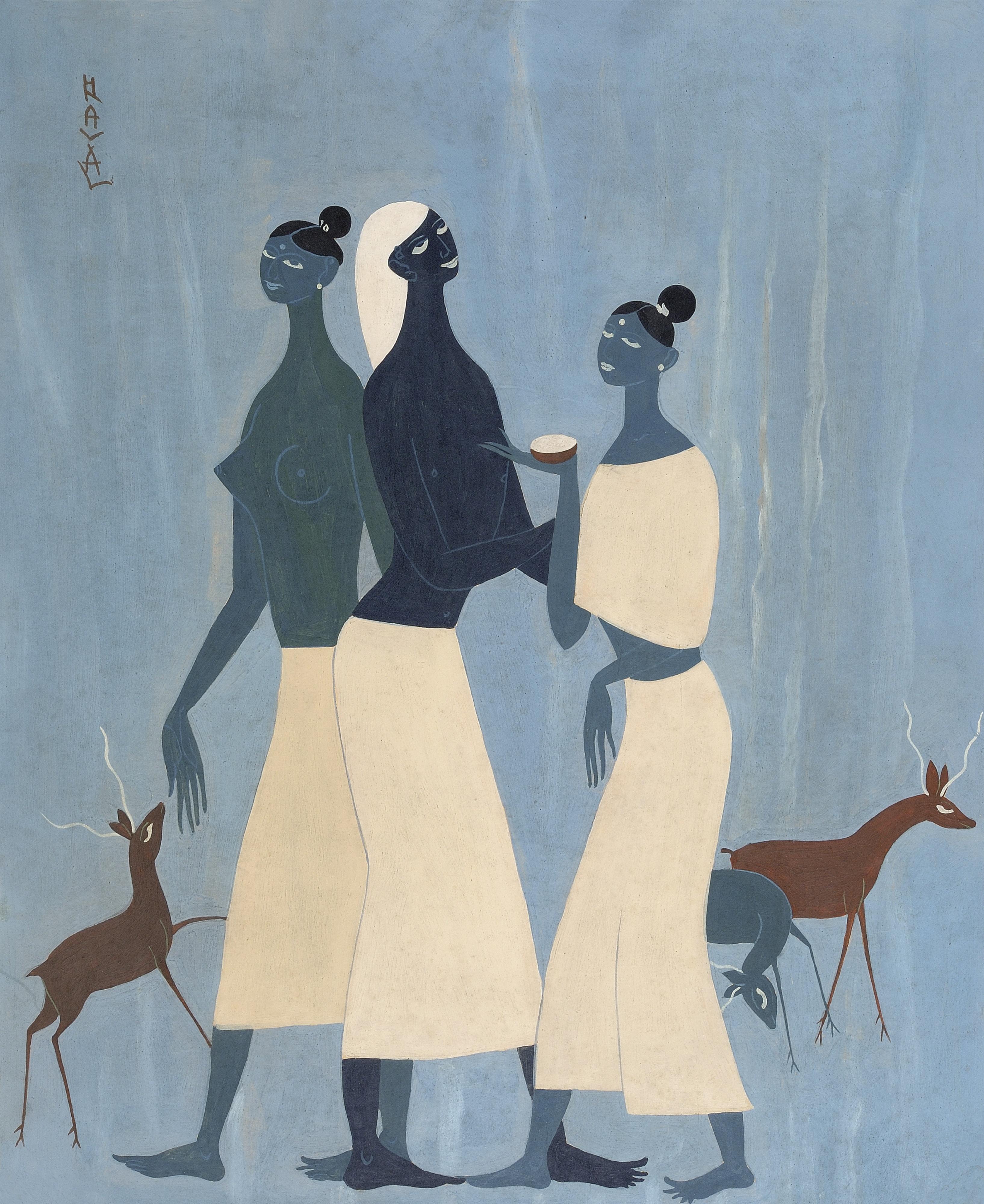 Rasik Durgashanker Raval - Untitled (Women With Deer)