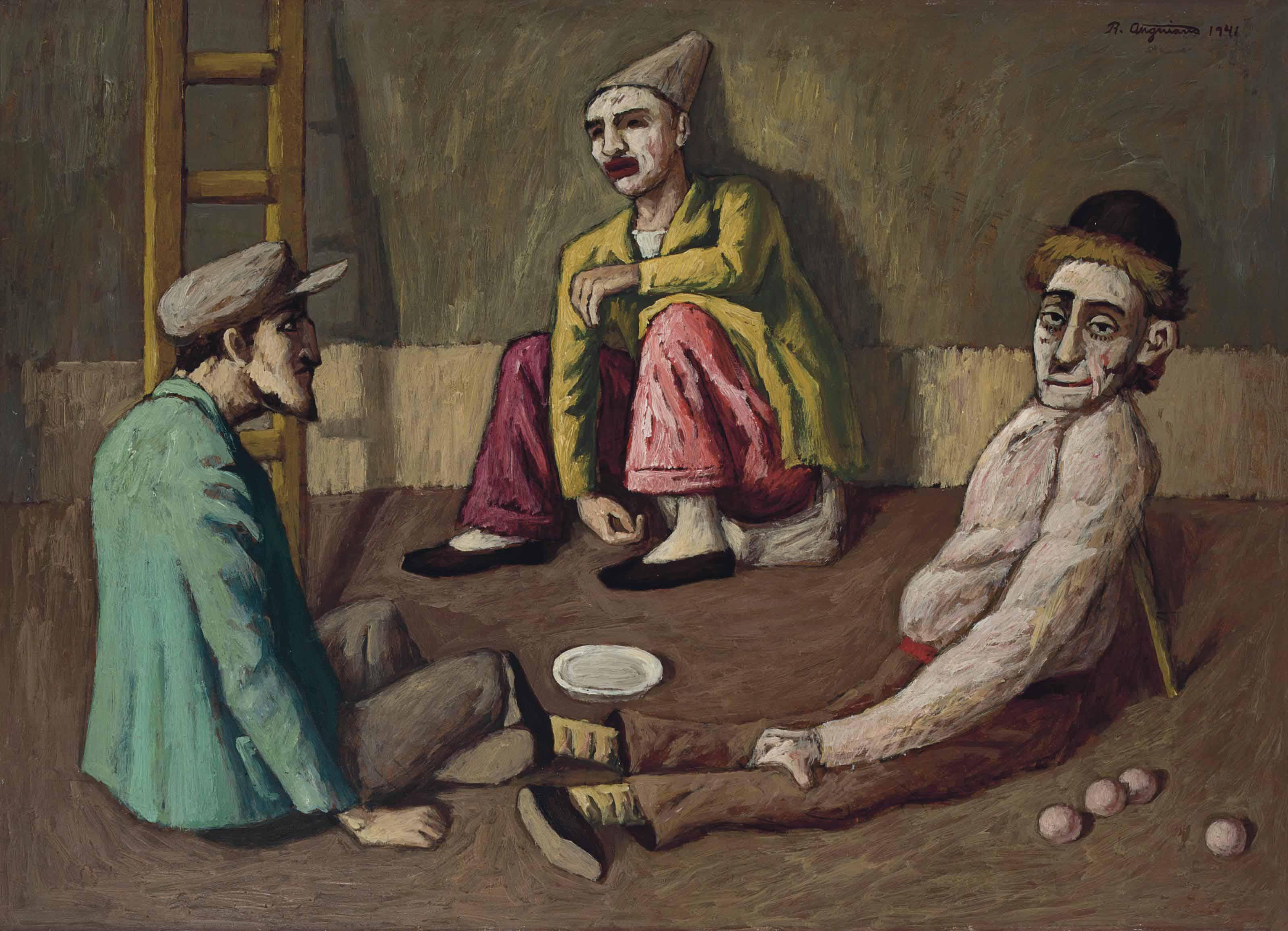 Raúl Anguiano - Los saltimbanquis (also known as Un bobo, un muñeco y un payaso)