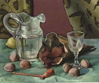 Raul Martinez - A still life with a pipe, tobacco and walnuts