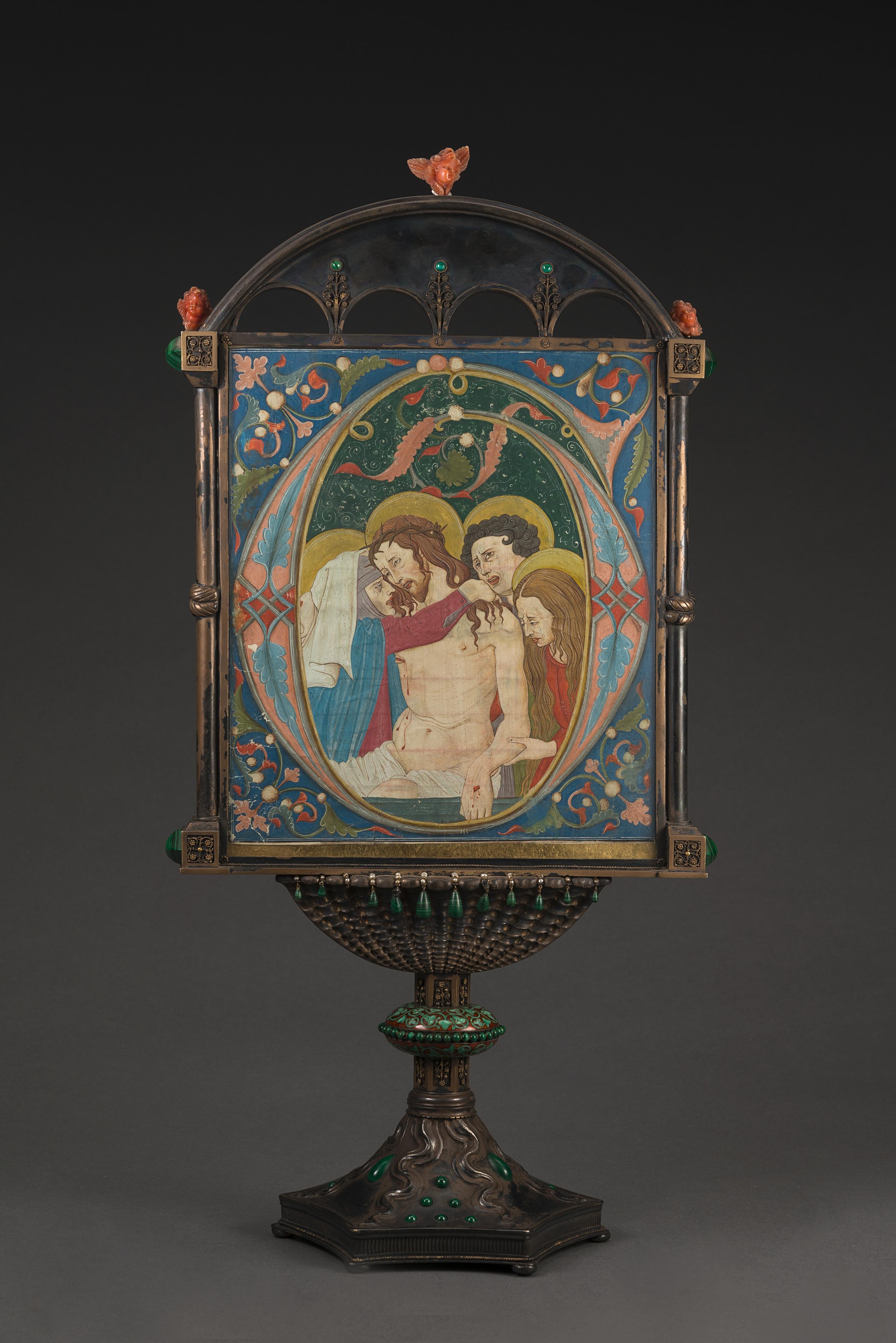 Ravasco Alfredo - Ravasco Alfredo (Genoa 1873 - Ghiffa 1958) Silver reliquary containing copies of old paintings (defects and missing parts)