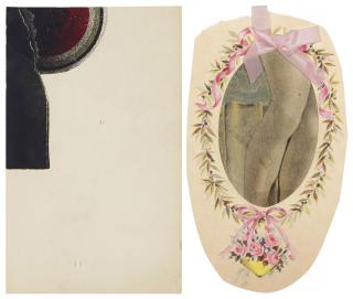 Ray Johnson - Lucky - One Corner Cut Lucky with paint additions and Untitled (Pink Ribbon and Leg / Verso: Woman\'s Head)