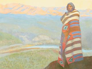 Ray Roberts - Navajo figure before a valley landscape