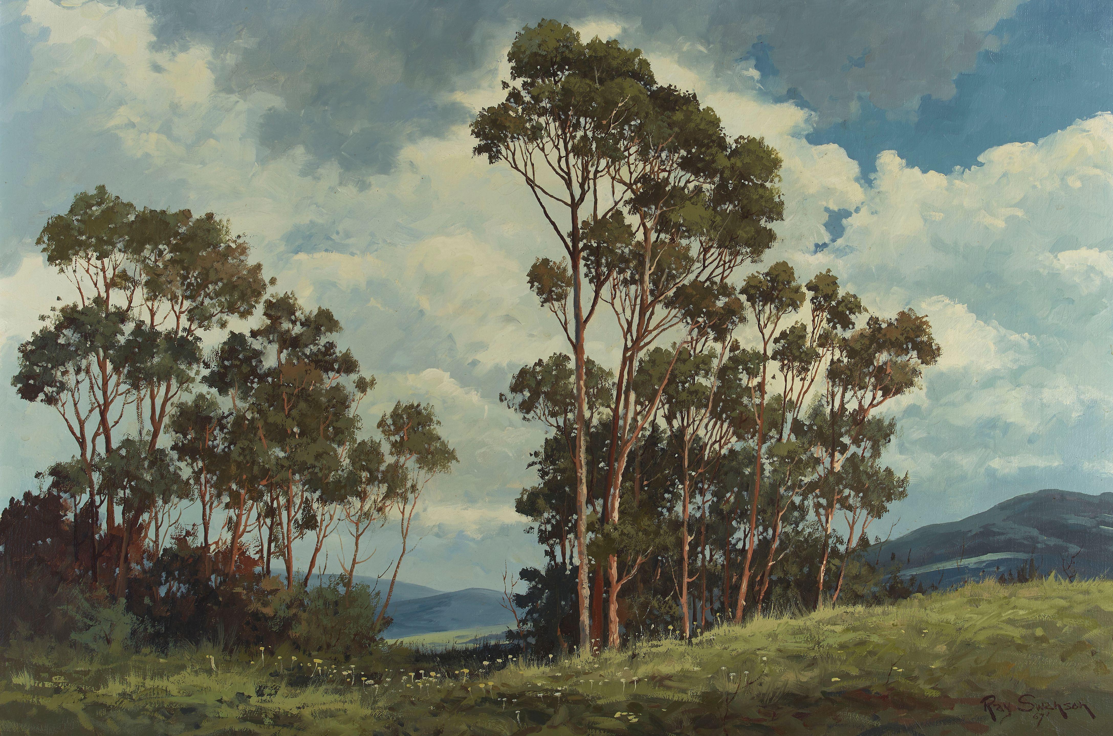Ray Swanson - Eucalyptus in a Southern California Landscape 24 x 36 in. framed 31 1/2 x 43 1/2 in.