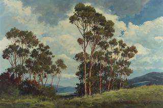 Ray Swanson - Eucalyptus in a Southern California Landscape 24 x 36 in. framed 31 1/2 x 43 1/2 in.
