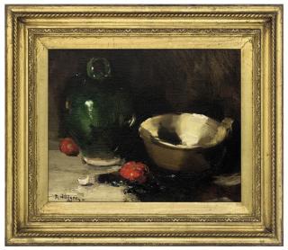 Raymond Allègre - A carafe, bowl and tomatoes on a table