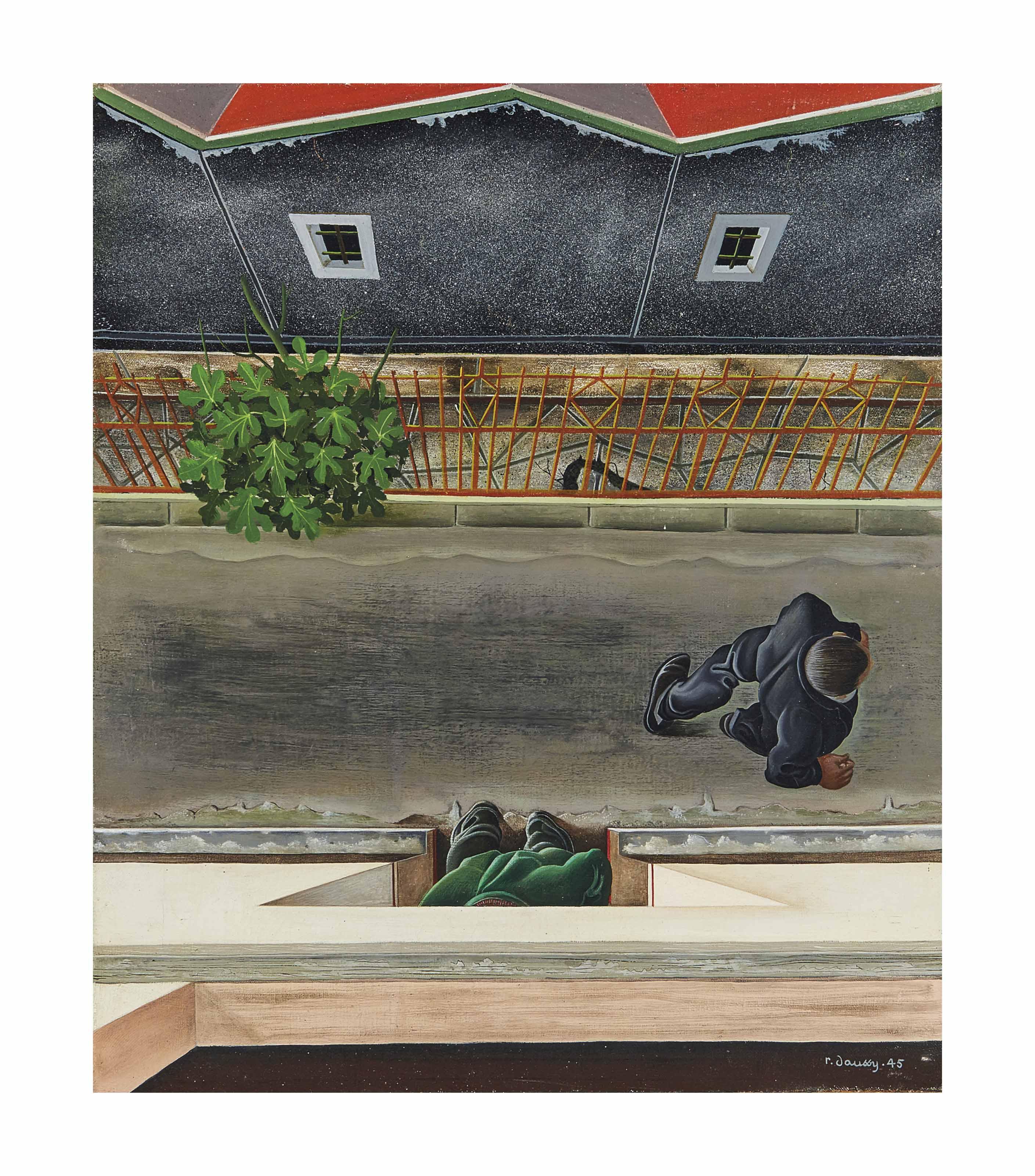 Raymond Daussy - Personnages dans une ruelle