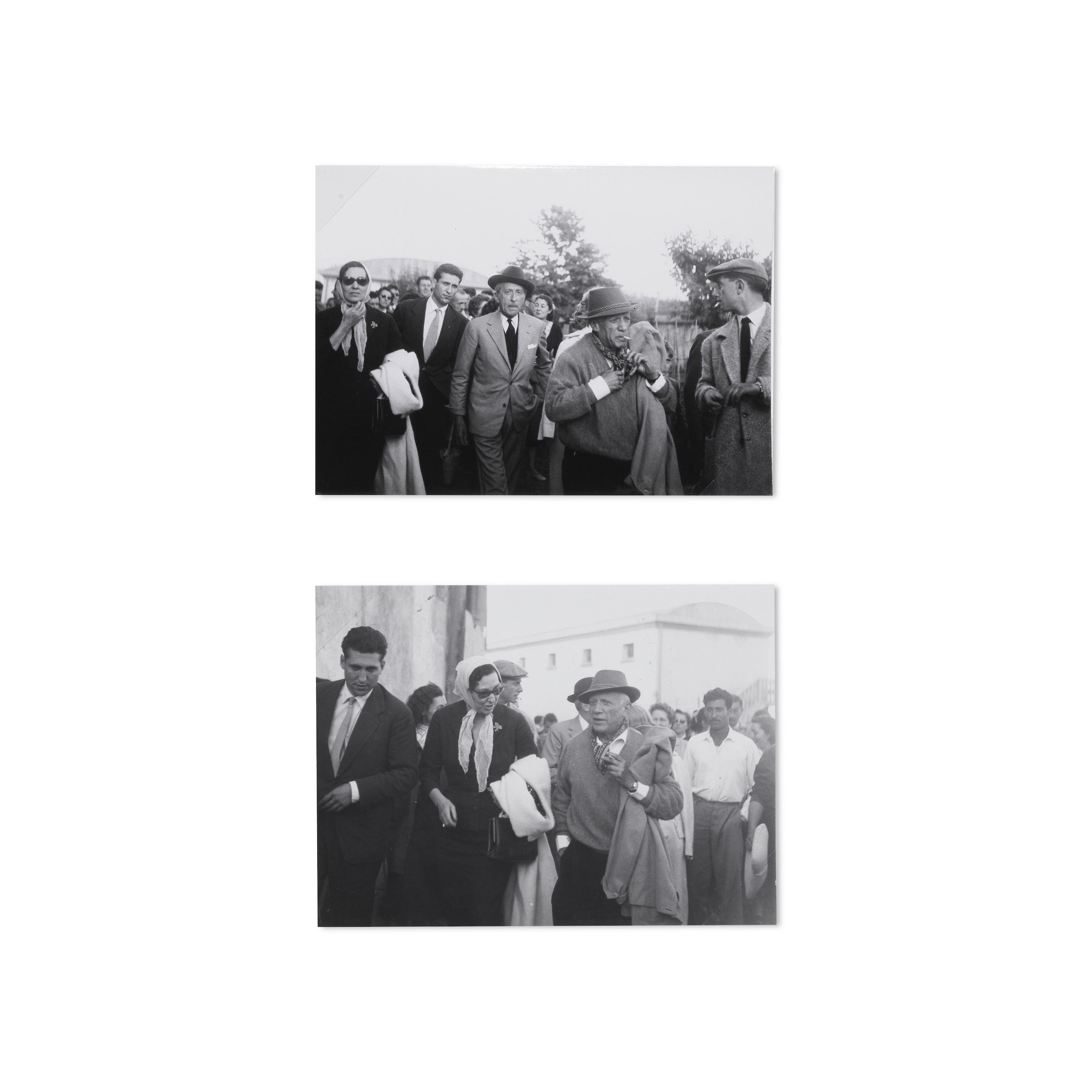 Raymond Fabre - Pablo Picasso, Michel et Zette Leiris, Maya Picasso et son père avec un toréador, Christine Pauplin et Paulo, Perpignan, Pentecôte, 1955