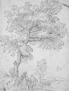 Raymond Lafage - Un paysage avec deux figures sous un arbre