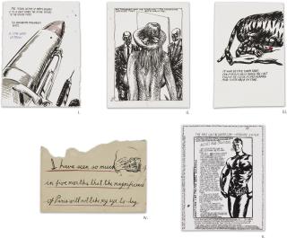 Raymond Pettibon - I. Untitled (A Sexual History...); II. Untitled (Mr.Pangborn And Mr.Ringling...); III. Untitled (It Was Better...); IV. Untitled (I Have Seen...); V. Untitled (The Face On...) [Five Works]