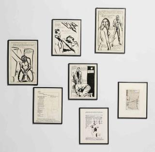 Raymond Pettibon - (I) Untitled (Every Time I Look At A Model...) (Ii) Untitled (Use Your Head...) (Iii) Untitled (Keith Richards Kept Me High For A While...) (Iv) Untitled (I Bring The Girl Home In Me...) (V) Untitled (Read More Of This Subject...) (Vi) Untitled (I Kn