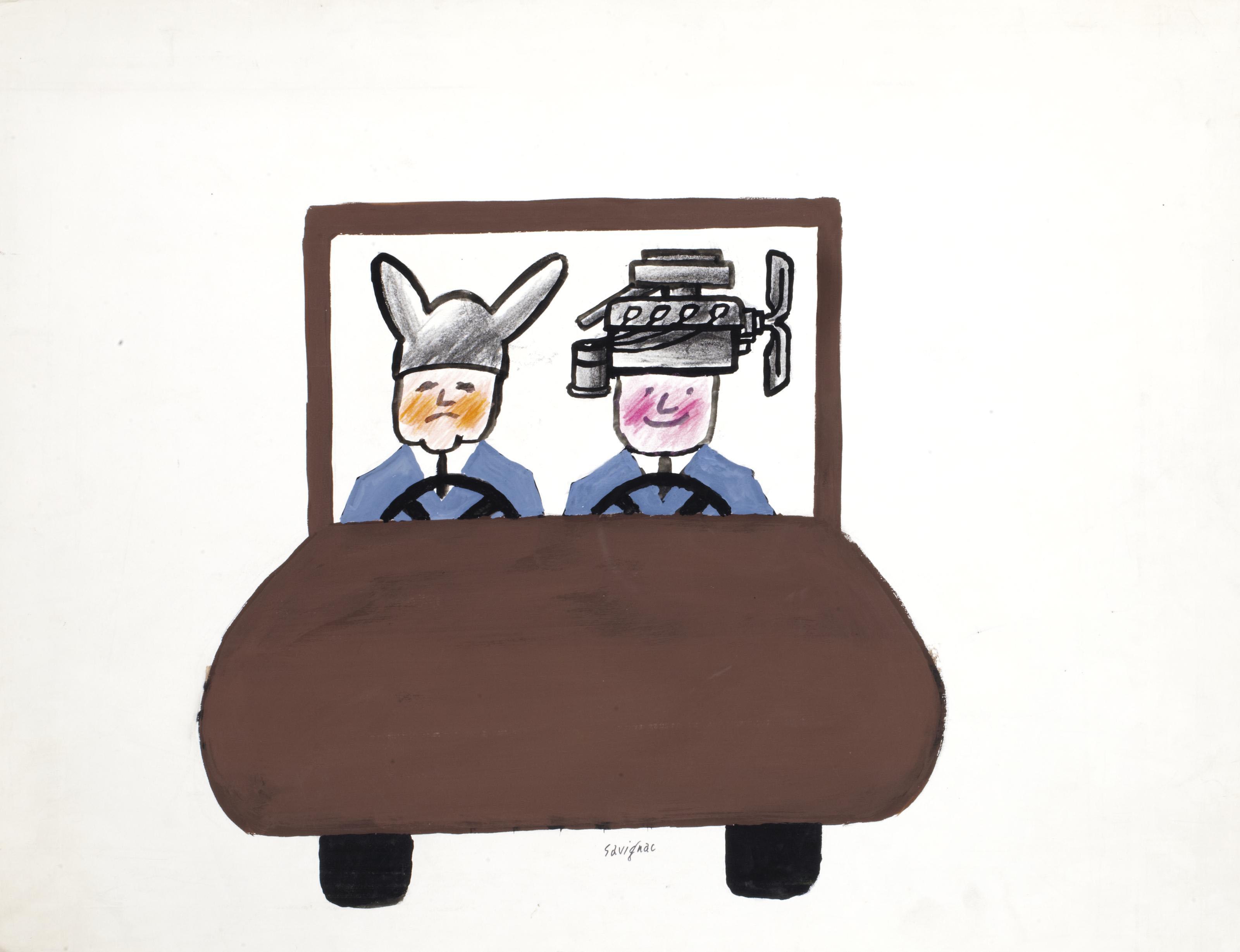 Raymond Savignac - Sans titre (Couple automobile)