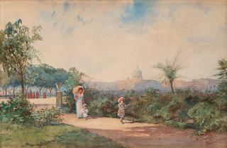 Regina Kylberg-Bobeck - Park scene overlooking St. Peter\'s Basilica, scene from Rome