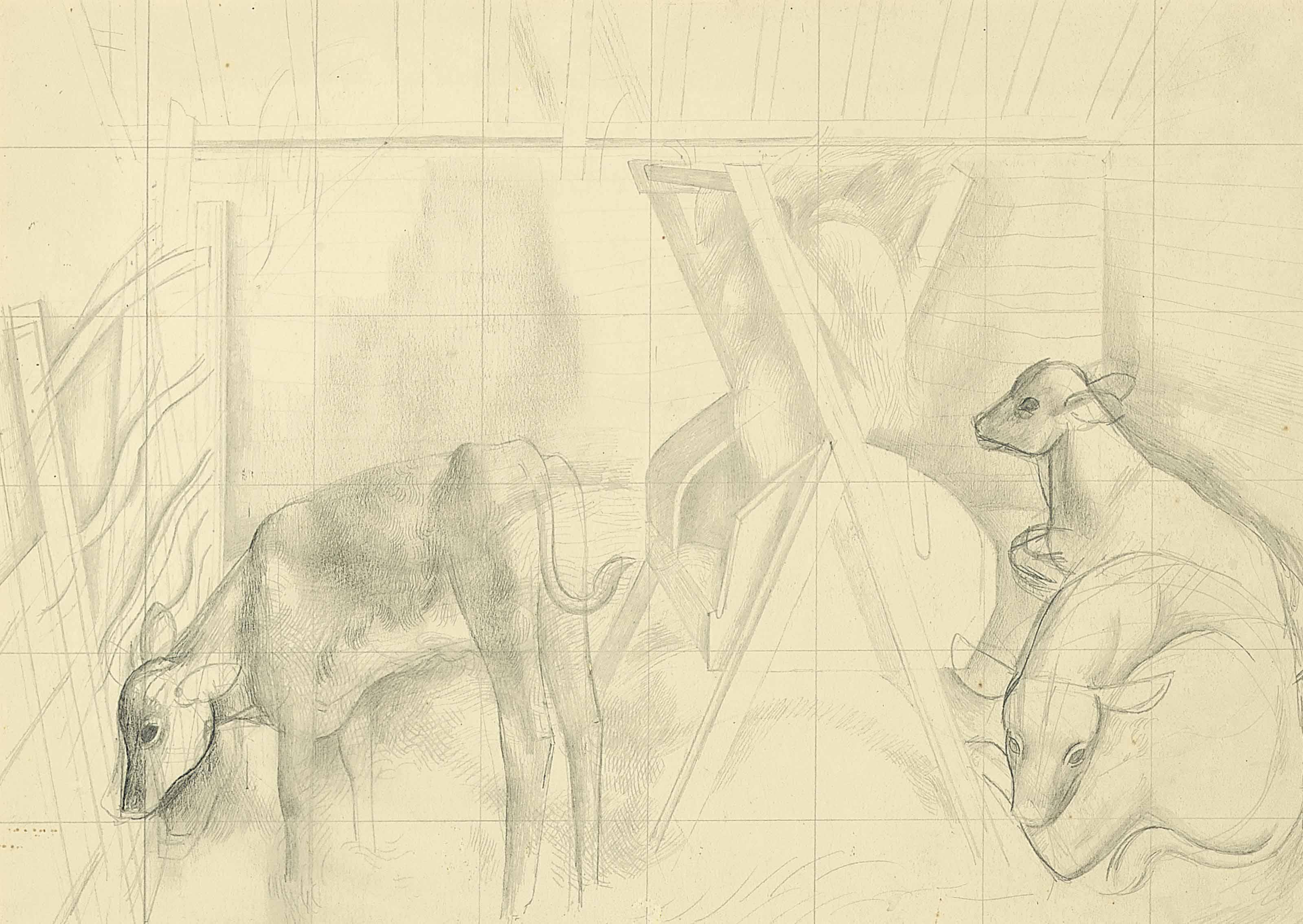 Reginald Brill - Sketch for Cockfield Barn; Sketch for Dress Circle; Sketch for Morris Dancers; and Sketch for Bull Ring