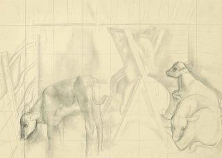 Reginald Brill - Sketch for Cockfield Barn; Sketch for Dress Circle; Sketch for Morris Dancers; and Sketch for Bull Ring