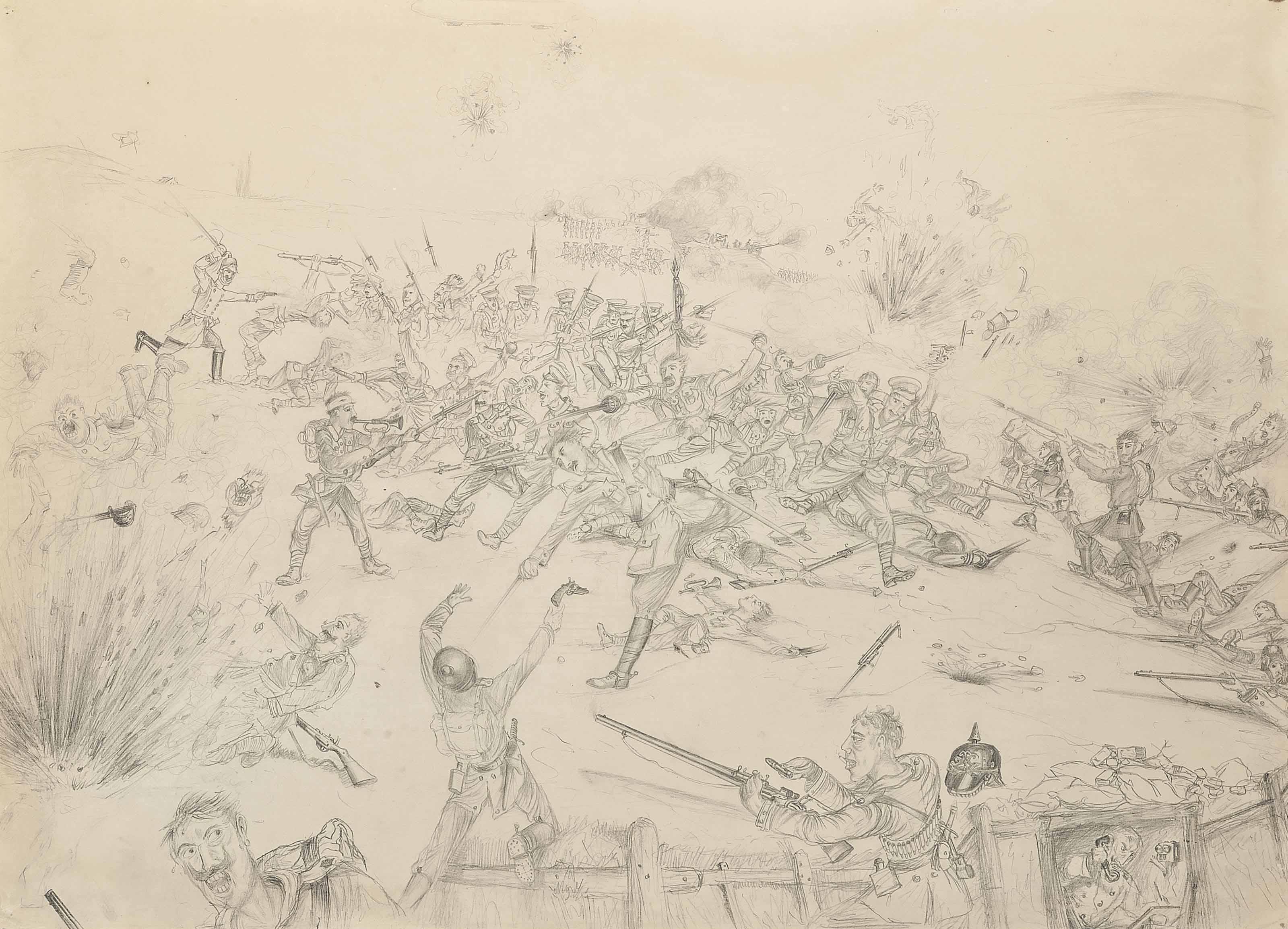 Reginald John - An Imagined World War I Battle Scene