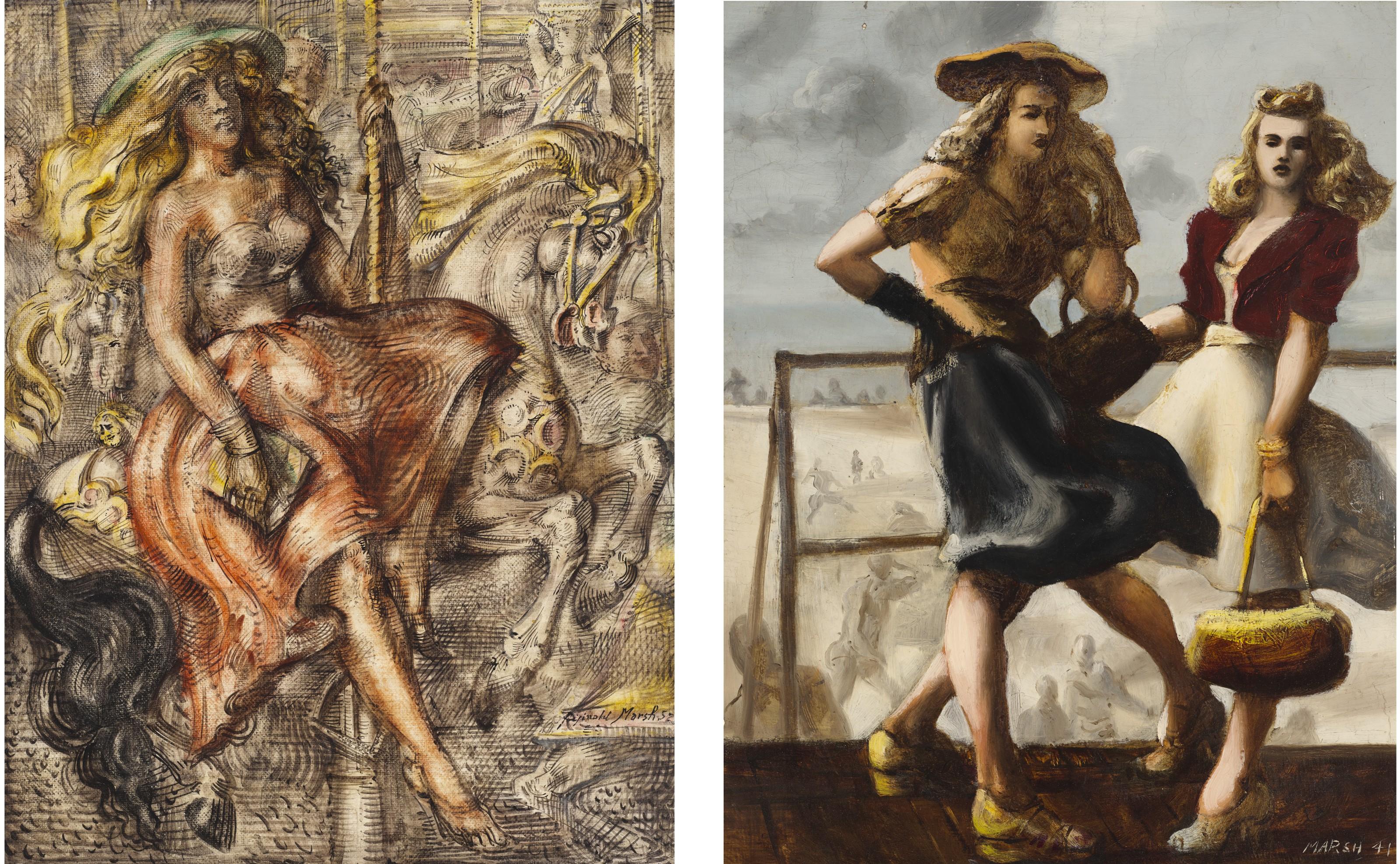 Reginald Marsh - Carousel and Girls on a Boardwalk: A Double-Sided Work
