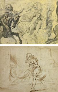 Reginald Marsh - Girl On Merry-Go-Round And Walking Girl With Sleeping Tramp In A Doorway:  Two Works