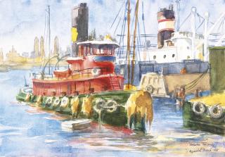 Reginald Marsh - Red Tug - Weehawken, New Jersey