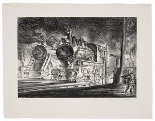 Reginald Marsh - Switch Engines, Erie Yards, Jersey City (Stone No. 3)