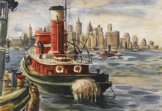 Reginald Marsh - Tugboat In New York Harbor