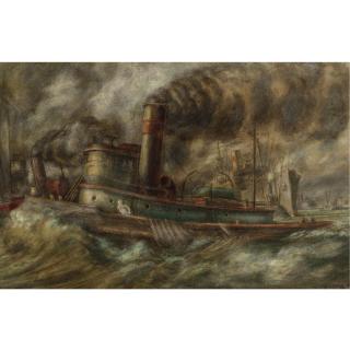 Reginald Marsh - Tugboat On The Hudson