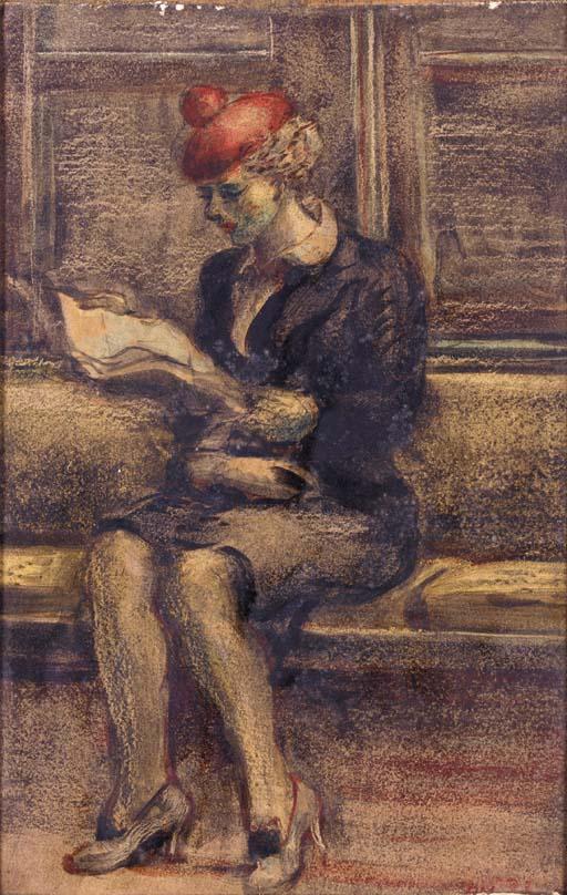 Reginald Marsh - Woman Reading a Newspaper on a Subway