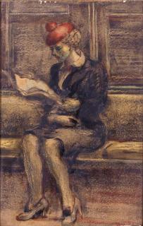 Reginald Marsh - Woman Reading a Newspaper on a Subway