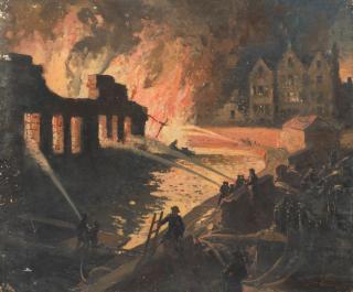 Reginald Mills - Fighting a Night-time Blaze (unframed)
