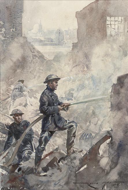 Reginald Mills - Firefighters at work in the wake of the Blitz