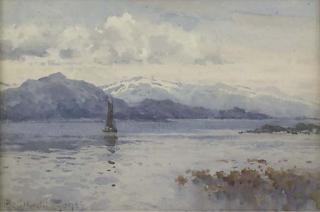 Reginald T. Jones - Boat on the loch, twilight