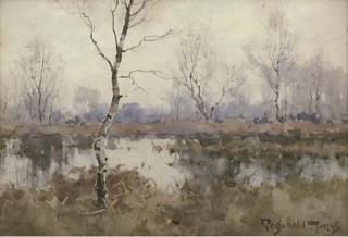 Reginald T. Jones - Silver birches in a marsh landscape signed \'Reginald Jones\', (lower right) pencil and watercolour