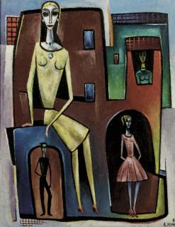 Reimond Kimpe - Zittende vrouw in avondstraat