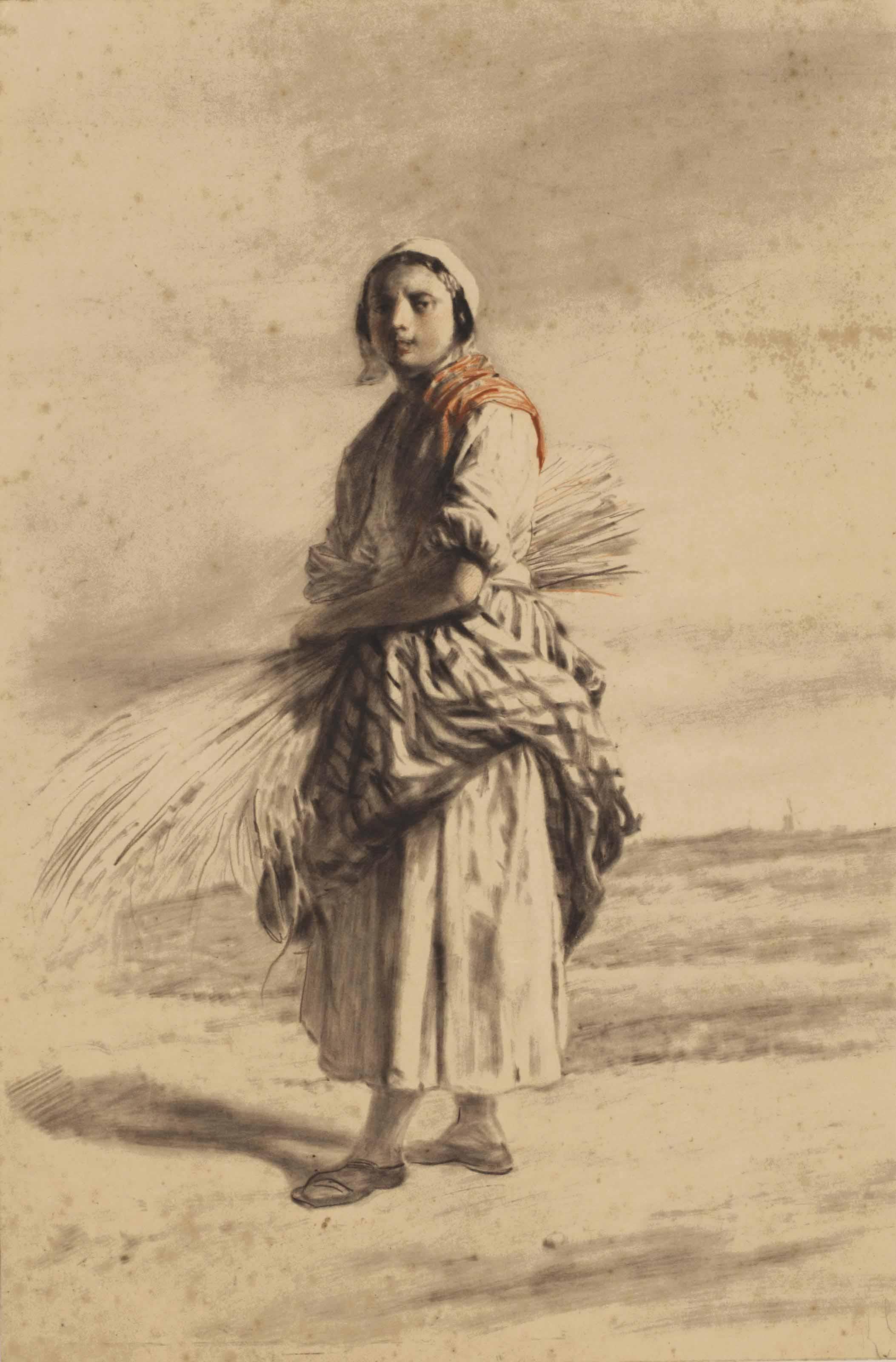 Reinier Craeyvanger - A Farmer\'S Wife With A Sheaf Of Corn On A Path