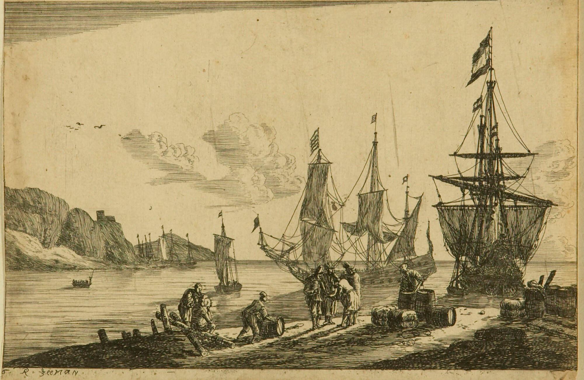 Reinier Nooms - 5 Bll.: Seestücke mit Figurenstaffage am Ufer.