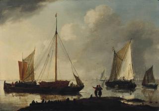 Reinier Nooms - A Calm Coastal Landscape With Shipping And Figures