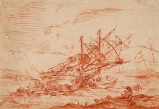 Reinier Nooms - Gekentertes Segelschiff