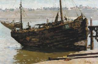 Reinier Sybrand Bakels - A docked barge