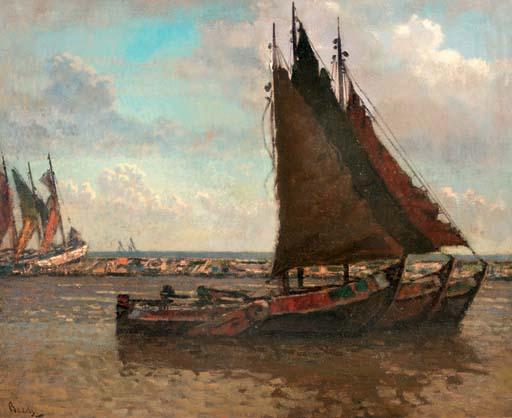 Reinier Sybrand Bakels - Sailingvessels in a harbour