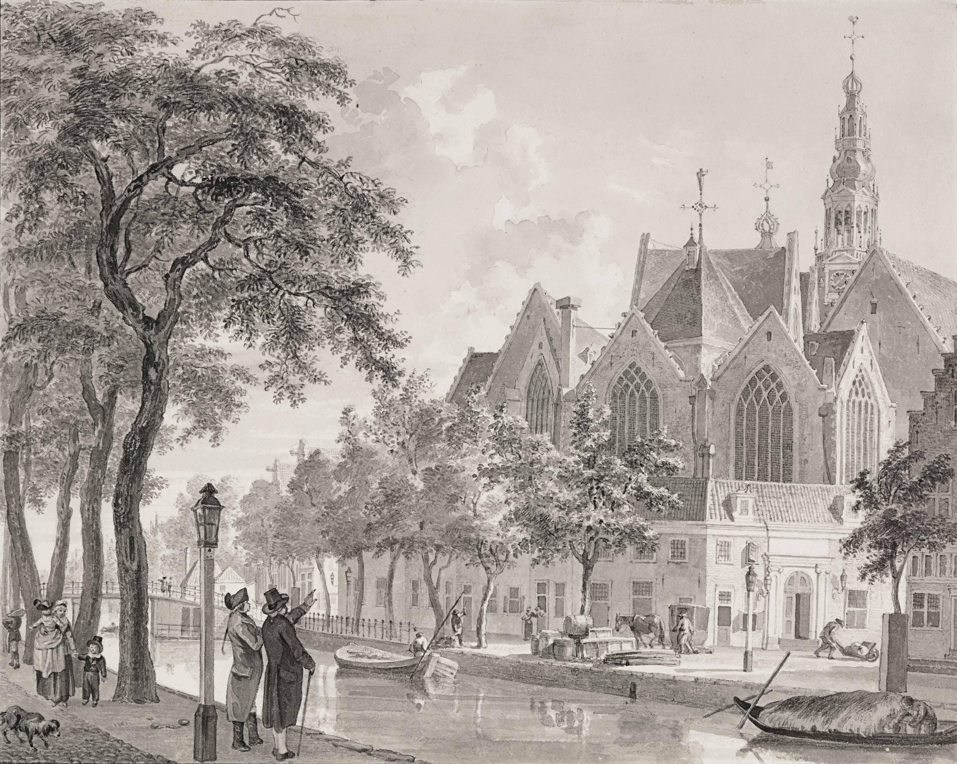 Reinier Vinkeles - A view of the Oude Kerk, Amsterdam, seen from the Oudezijds Voorburgwal
