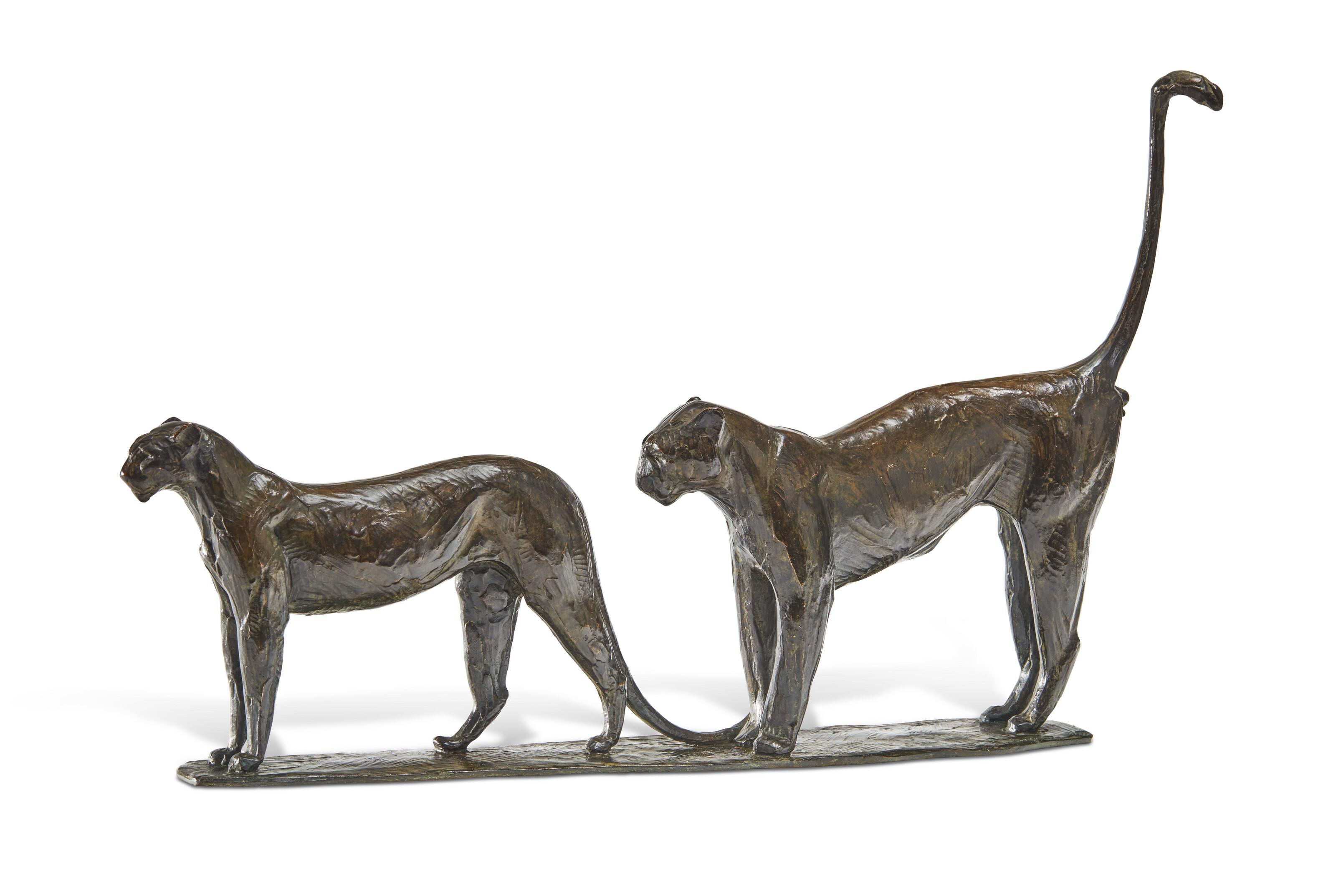 Rembrandt Bugatti - Deux léopards, l\'un derrière l\'autre (le male porte la queue en l\'air)