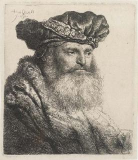 Rembrandt Harmensz. Van Rijn - A bearded Man in a Velvet Cap with a Jewel Clasp (B., Holl. 313; H. 150)