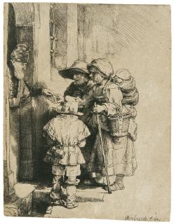 Rembrandt Harmensz. van Rijn - A Blind Hurdy-Gurdy Player And Family Receiving Alms (B., Holl. 176; New Holl. 243; H. 233)