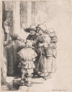 Rembrandt Harmensz Van Rijn - A Blind Hurdy-Gurdy Player and Family Receiving Alms