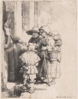 Rembrandt Harmensz van Rijn - A Blind Hurdy-Gurdy Player and Family Receiving Alms