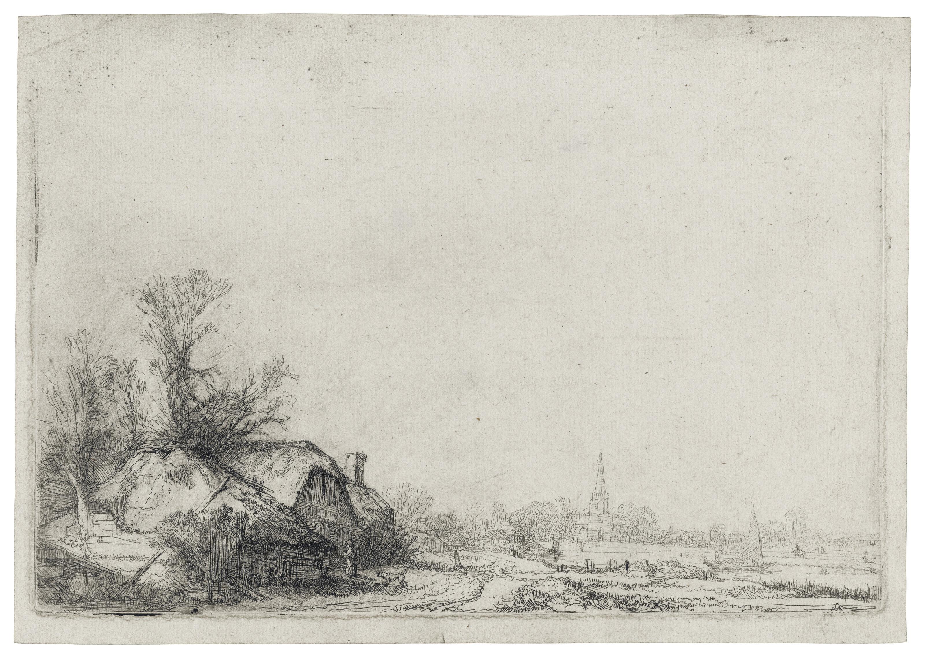 Rembrandt Harmensz. Van Rijn - A Cottage beside a Canal with a View of Ouderkerk